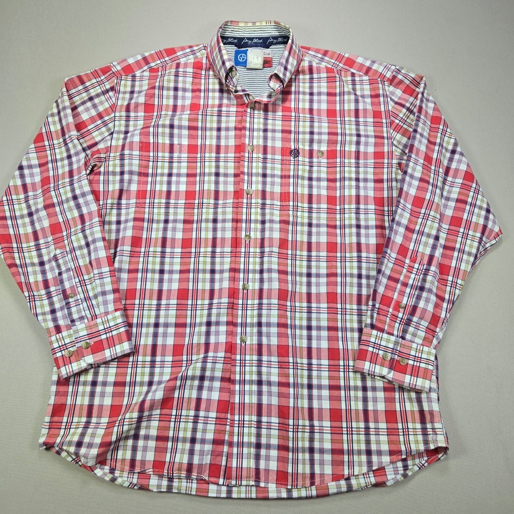 Wrangler George Strait Cowboy Cut Mens Large Red Plaid Button Down Shirt MGS38RM
